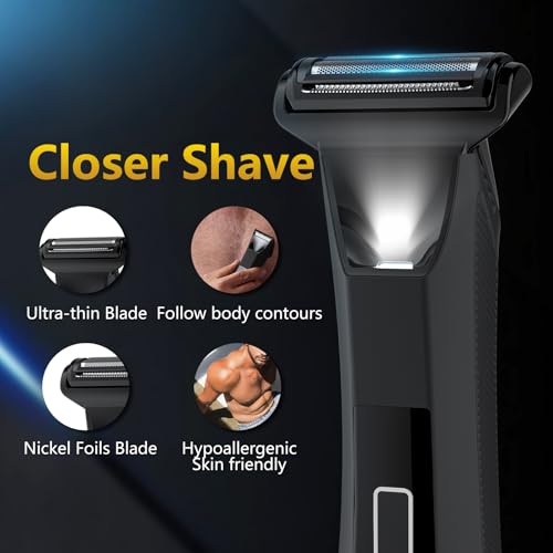 Manscaper Trimmer for Men, 2-in-1 Ball & Body Hair Groomer - Pubic & Groin Hair Shaver with Dual-Head, No-Nick Shaving, Smooth Grooming - Lightweight, Travel Lock, IPX7 Waterproof & LED Display
