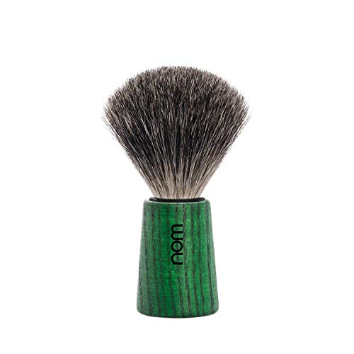 NOM Theo Shaving Brush | Pure Badger Shave Brush for Shaving soaps and creams | Exfoliating Shaving Brush| Green Ash handle