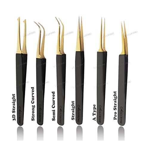 Alluring Black with Gold Tip Tweezers for Eyelash Extension - Pro Straight