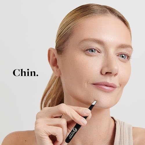 Professional Tweezers for Women and Men - Precision Facial Hair Removal for Eyebrow, Chin, Lips and Splinter Removal, Slant Mini Tweezer and Plucker, Stainless Steel