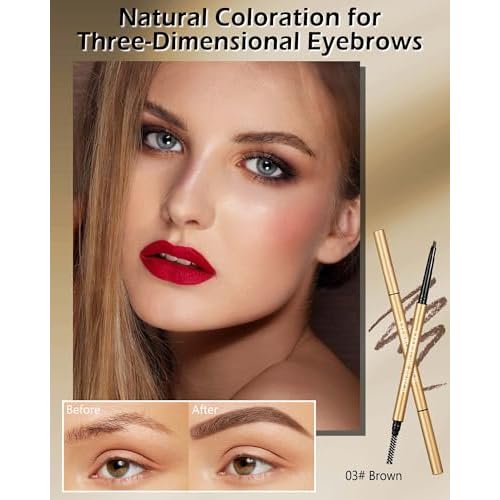 Eyebrow Pencil, 12Pcs Brown Ultra-Fine Retractable Eye Brow Pencil,Long-Lasting Waterproof Eyebrow Tint Pen Kit for Define Shape and Fill Brow,Women's Mother's Day Makeup Gift Set for Women Girl-03