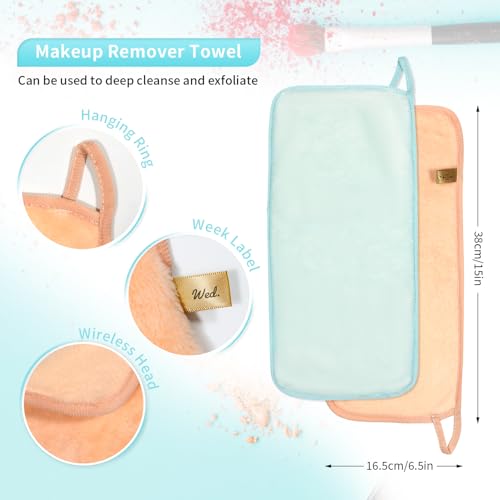 Makeup Remover Cloth 7-Day Set, 15"x6.5" Reusable Makeup Remover Towels, Makeup Washcloths, Skin Friendly Soft Washable Coral Fleece Microfiber Towel for Face, Eye, Lips Gift for Women