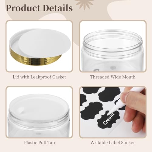 30 PCS 8 oz Plastic Lotion Containers with Lids, Refillable Clear Cosmetic Jar with Leakproof Gasket & Inner Pull Tab, Empty Round Sample Container for Cream Lotion Body Butter Makeup Travel Storage