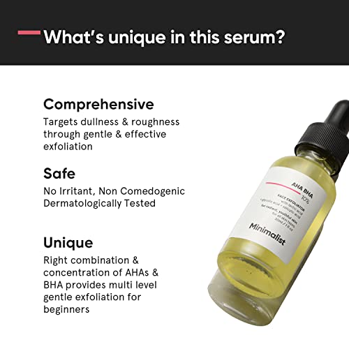Minimalist AHA BHA 10% Exfoliating Serum | Mildly Exfoliates without Drying for Radiant, Youthful Skin | For Women & Men | 1 Fl Oz / 30 ml