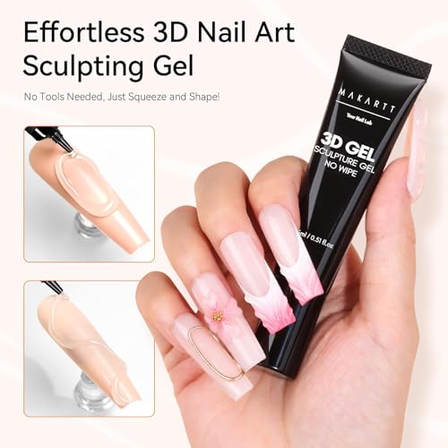 Makartt 15g 3D Nail Gel Sculpting Gel Nail Art Glue for Nail Art Designs DIY Nail Craving 3D Gel Bundle with Luminoza 10W Cordless UV/LED Lamp