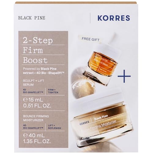 KORRES Black Pine Firming and Lifting Expert Duo, Value Set of Firming Day Cream 40 ml and Serum 15 ml for Firmed and Firmer Skin, Provides Intense Moisture, Vegan