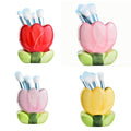 Ceramic Tulip Cosmetic Storage Box, Desktop Organizers Make Up Brush Storage Stand Desktop Storage Box for Brush,Pencil,Art Supplies, Painting Brush (Pink+Purple+Red+Yellow)