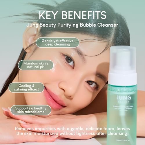 Jung Beauty Purifying Bubble Cleanser - Korean Foaming Face Wash with Panthenol & Probiotics, Gentle Pore Deep Cleansing for Sensitive Skin, Hydrating Hinoki Scent, 150ml
