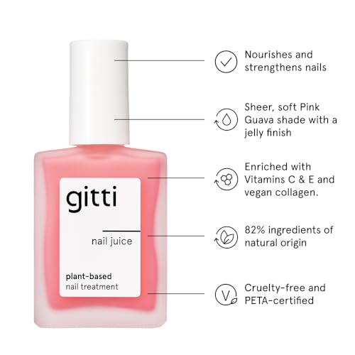 gitti Nail Juice I Natural Nail Care Treatment and Sheer Pink Color, Non-Toxic, 82% Natural Origin, Plant-based, Cruelty-Free, Vegan, Nourishes and Strengthens Nails, 0.5 Fl Oz