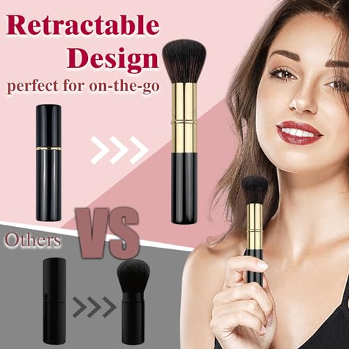 Retractable Kabuki Makeup Brushes 2 Pcs, Powder Brush/Foundation Brush/Blush Brush for Foundation, Powder Blush, Bronzer, Buffing, Liquid, Cream, with Cover