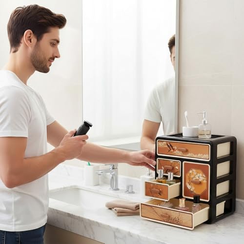 Cologne Organizer for Men,Cologne Stand with 5 Drawer,Stylish Cologne Shelf with Floral & Bird Design,Dresser Organizers,Organizador de Perfumes,Perfume Stand Organizer for Bedroom,Black