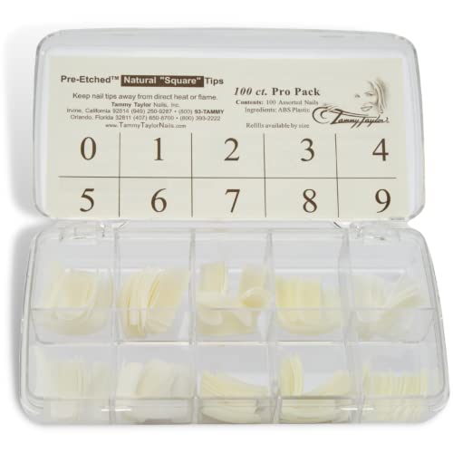 Tammy Taylor Natural Square Nail Tip Extensions, Full Coverage, Natural Lightweight, Long Lasting, Salon Grade Professional Pre Etched Acrylic Nail Tips, Well Less Fake Nails (100 count)