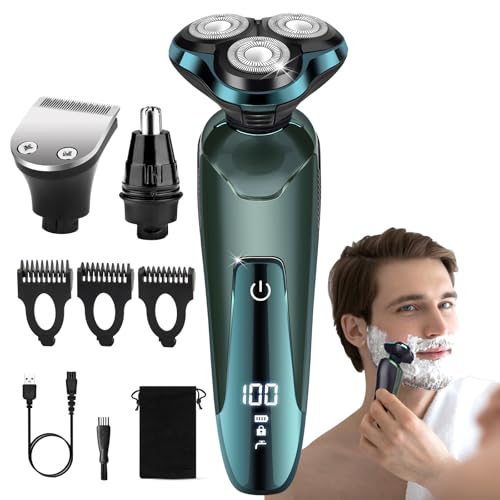 Electric Razor for Men, Electric Shavers for Men's Faces, 3D Rotary for Shaving with Nose Trimmer, Wet/Dry Mens Shaver, Waterproof Mens Razors for Shaving Gifts for Husband, Dad, Boyfriend