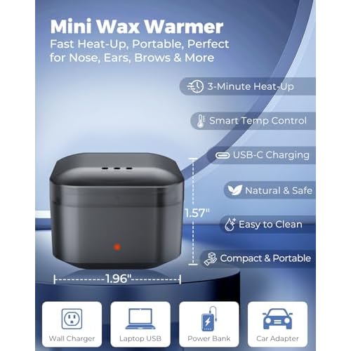 Nose Wax Kit with 100g Natural Resin Wax & 20 Sticks, Mini Nose Hair Wax Kit with Smart Temp Control, USB Fast Heat, 3-Min Hair Removal ? Lasts 4?6 Weeks | For Nose & Ear, Up to 15 Uses