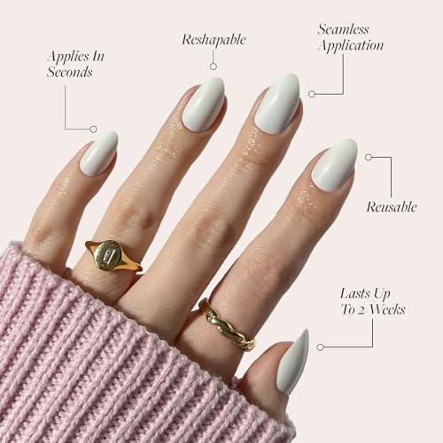 Glamnetic Press-On Nails - Angel | Super Strong Brush On Glue & Press-On Nail Remover | Opaque White Short Almond Nails, Reusable | 12 Sizes - 24 Nail Kit