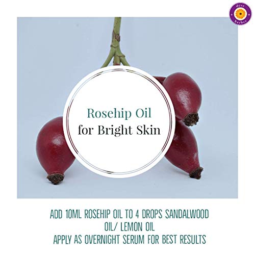 d?ve herbes Rosehip Oil (Rosa rubiginosa) | Cold Pressed | Pure | Natural | Undiluted | For Diluting Essential oils | For Skin & Massage | Non-Sticky| Lightweight| Men & Women | 10ml (0.33 oz)