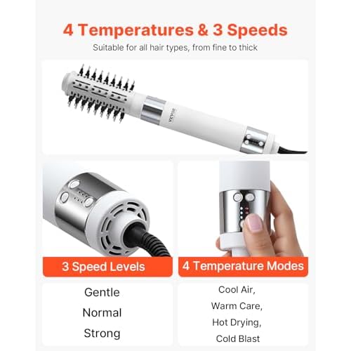 VEVOR Hair Dryer Styler, 110,000RPM High-Speed Hot Air Styler with Brushless Motor, Paddle & Oval Brush, Negative Ionic Hair Dryer Brush, One-Step Styling Tool for Fast Drying Volumizing Straightening