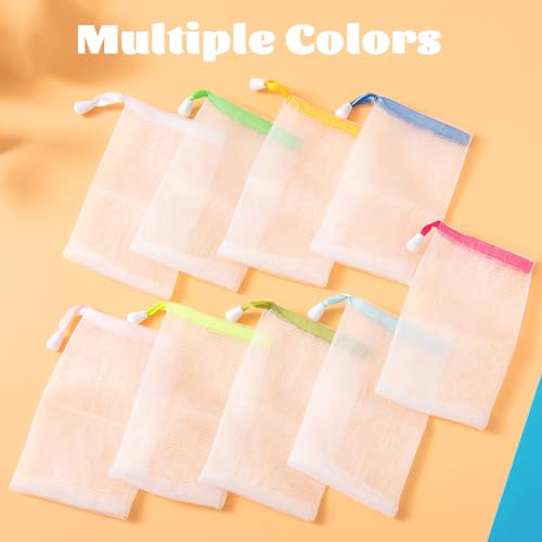 INVODA 100PCS Soap Net Bag 100 Pieces Double Layer Drawstring Mesh Soft Bath Soap Handmade Soap Net for Facial Body Exfoliation Cleaning Tool (Random Color)