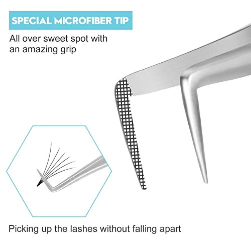 Ms.Queen Eyelash Tweezers for Extensions, 2Pcs Fiber Tip Grip 45 and 90 Degree Mega Volume Tweezers Set for Lash Extensions-Blue