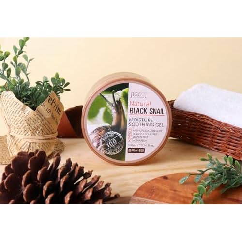 Jigott Natural Black Snail Moisture Soothing Gel 300ml/10.56 fl.oz - Artificial Coloring Fee, Benzophenone Free, Mineral Free, No Paraben (Black Snail)
