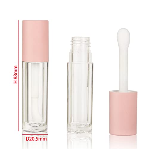 COSIDEA 24 pcs Empty 5ml big brush lip gloss tube Pink round lipgloss tubes container with big doe foot wand cosmetic packing containers