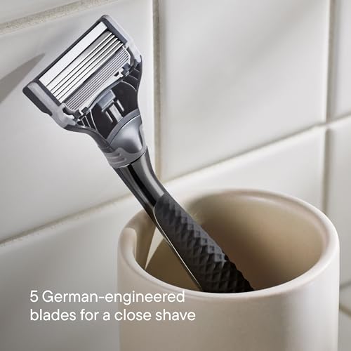 Harry's Original Shaving Kit for Men - Razor Handle, 5 Razor Blade Refills, Foaming Shave Gel, and Travel Blade Cover - German Engineered - Charcoal