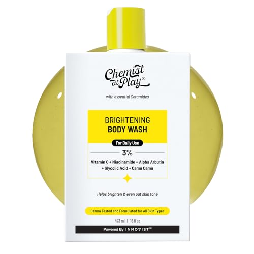 Chemist at Play Brightening Body Wash | Glowing Skin Vitamin C Bodywash | Helps to Reduce Fades Dark Spots, Evens out Skin Tone | Alpha Arbutin | 30X Vitamin C | For Women & Men | 15.9 Fl oz
