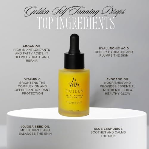 LALOLA Golden Face Tanning Drops ? USA-Made Self Tanner with Vitamin C & Hyaluronic Acid, Natural & Ingredients for a Hydrated, Sunless Tan, Non-Toxic & Cruelty-Free Bronzing Drops