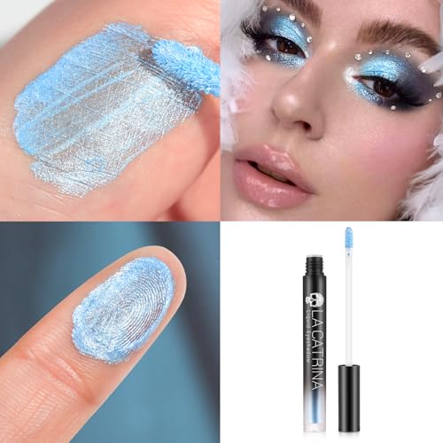 Liquid Metallic Eyeshadow, Pigmented Light Blue Sparkle Eye Shadow Liquid Eyeliner Makeup for Brown Eyes, Long Lasting One-Swipe Coverage Sky Blue Shimmer Eyeshadow for Daily, Party, Quick-Drying #11