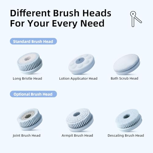 Electric Body Brush Back Scrubber for Shower + Descaling Brush Head, Sky Blue