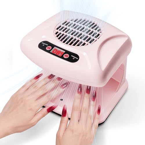 Nail Dryer for Regular Polish,LXIANGN 300W Timing Warm Cool Wind Air Nail Drying Fan with Auto Sensor,Professional Nail Fan Blow Dryer for Manicure Salon and Daily Home Use (Pink)