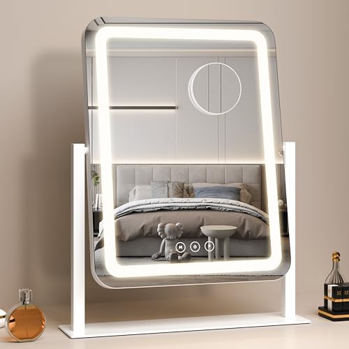 Vanity Mirror with Lights,13.1"¡¿16.7"LED Makeup Mirror,Lighted Makeup Mirror with Lights, Smart Touch Control Dimmable 3 Modes Light, Lighted Up Mirror for Makeup Desk, Bedroom, Dressing Room