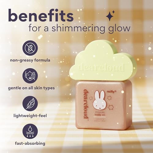 dearcloud Miffy Shimmer Body Oil ? Hydrating Body Oil with Vitamin E & Squalane for a fresh, shimmering glow (3.38 fl oz)