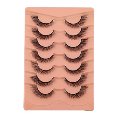 False Eyelashes Wispy Lashes Natural Look Fake Eyelashes 7 Pairs Cat Eye Lashes Mink Fluffy Strip False Lashes Fox Eye Lashes Pack