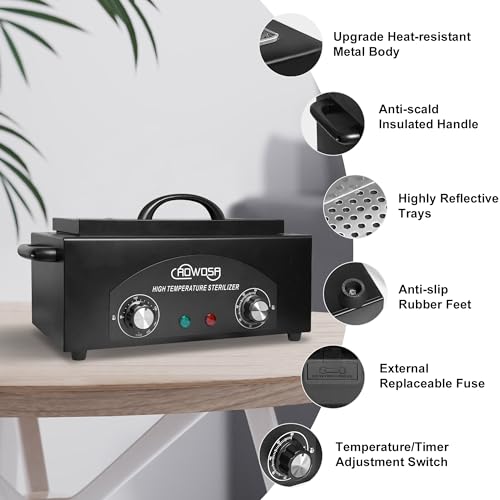 High Temperature Metal Tool Cleaning Box, 2L Dry Heat Cabinet Beauty Hair Nail Metal Tool Cleaning for Manicure Pedicure Barber, with 0-60 Min Timer & 50-220¡É Temp Settings, Plastic Sterilization Tray