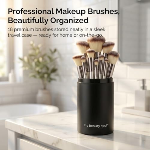 My Beauty Spot Professional Makeup Brush Set (18-Piece) with Travel Container ? Soft Synthetic Make Up Brushes for Face, Foundation, Powder, Concealer & Eyes