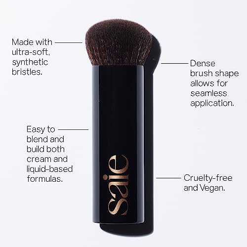 Saie Sun Melt Duo - The Big Brush - Soft, Multi-Use Liquid + Cream Makeup Brush With Synthetic Bristles Bundled With Sun Melt Bronzer in Medium Bronze - Buildable Cream Contour, Velvet Finish (1 oz)