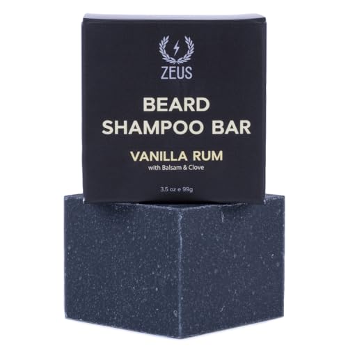 ZEUS Beard Wash Bar for Men, All-Natural Hydrating Shampoo, Skin-Clarifying Soap & Beard Care Cleanser with Natural Ingredients, Anti-Itch & Gentle on Skin (Made in USA) Vanilla Rum