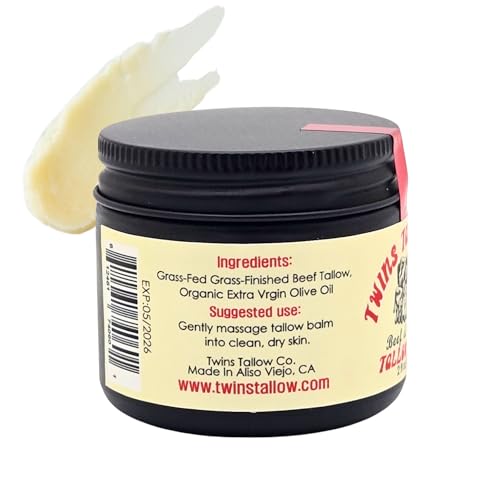 Beef & Cheeks Unscented Tallow Balm 2oz, Cosmetic Grade Grass-Fed & Finished Beef Tallow paired with Organic Sicilian Unfiltered Extra Virgin Olive Oil