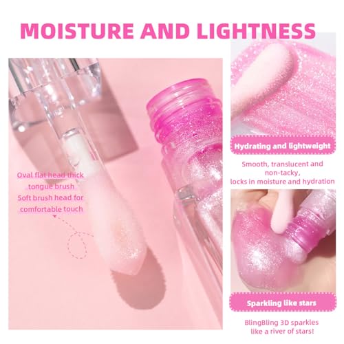 Moisturizing Nourishing Color Changing Lip Oil, Hydrating Lip Glow Oil£¬Upgraded Big Brush Head Warm Change Lip Gloss, Long Lasting Nourishing Plumping, Non-Sticky For Dry Lips (Pink, 0.23oz)
