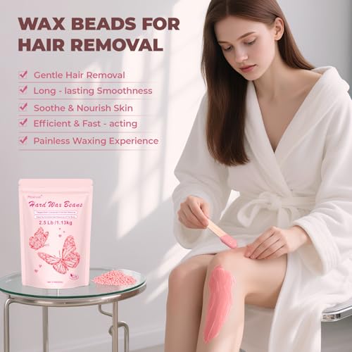 Wax Beads 2.5lb,Hard Wax Beads Suitable for Brazilian Bikini & Coarse Hair, Sensitive Skin Hard Wax for Hair Removal (Face/Body/Armpit), Refill Wax Bags for At-Home Waxing (Rose)