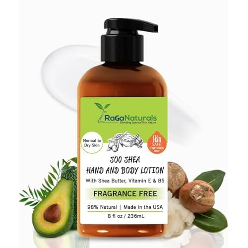 RaGaNaturals Natural Unscented Body Lotion for Dry Skin with Shea Butter and Vitamin E & B5 - Hydrating, Nourishing, Fragrance Free Hand Moisturizer With Organic Essence - For Women, Men, Kids - 8 Oz