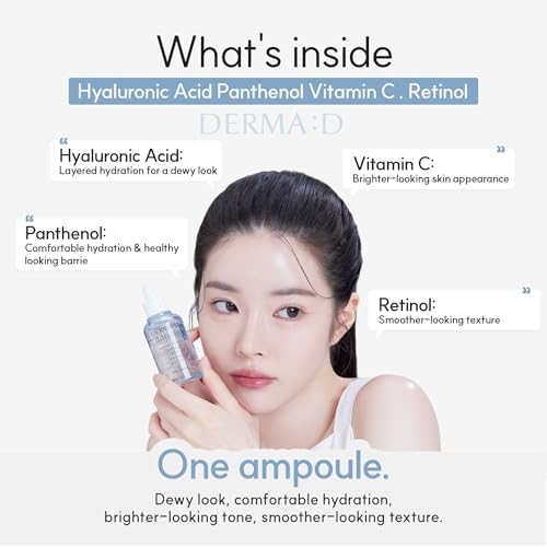 Korean Ampoule with Hyaluronic Acid Serum for Face ? Hydrating Formula with Panthenol, Vitamin C & Retinol ? Multi-Benefit Skincare Serum to Refresh and Enhance the Look of Skin ? 1.69 fl oz