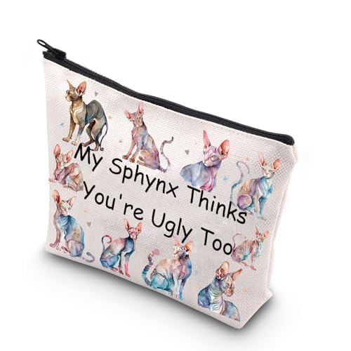 JNIAP Sphynx Cat Makeup Bag - Hairless Cat Lover Gifts - My Sphynx Thinks You're Ugly Too