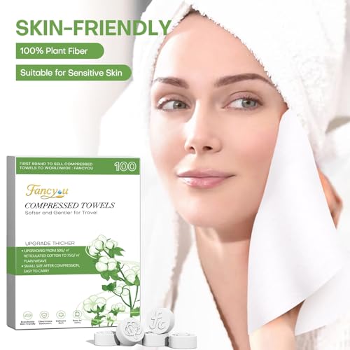 Compressed Towel Tablets 100 Count, Thickened Disposable Face Towel Biodegradable Cotton Wash Cloths, Portable Mini Compressed Washcloths Coin Tissue for Travel, Gym, Home, Outdoor Activities
