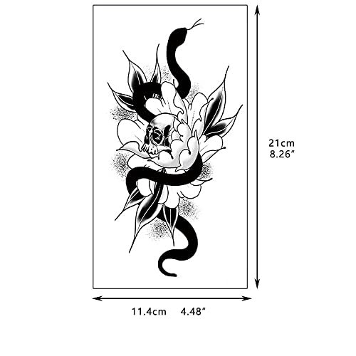 Glaryyears Snake Tattoos for Adults Women Men, 15-Pack Large Realistic Fake Tattoos, Serpent Swords Rose Temporary Tattoo Stickers, Scary on Half Arm Body Tribal