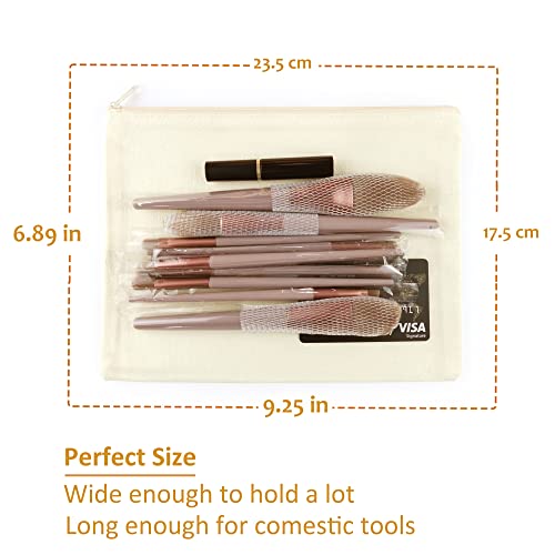 Koolmox 9x7'' Canvas Pouch with Zipper Bulk, 20 pcs Multipurpose Large Cotton Canvas Makeup Cosmetic Bag, Travel Toiletry Pouches Blank Beige DIY Craft Bags, Pencil Bag, Purses, Stationery Organizer