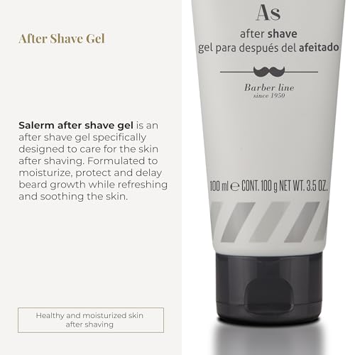 SALERM - After Shave for Men - Homme Barber Line - 100 ml - Transparent Hydrating Gel for Post-Shave - Protects Skin - Weakens Beard Growth