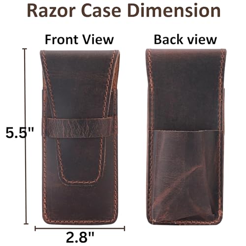 Leather Safety Razor Case Shaving Accessories Straight Safety Razor Holder for Double Edge Personal Care Essentials Handmade Shaver Case for Travel (Brown)