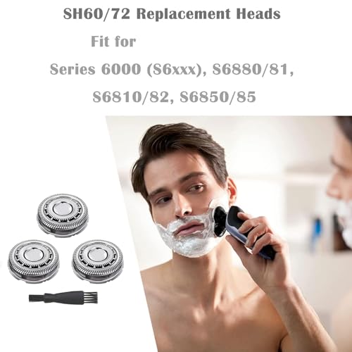 SH60 Replacement Head Blades Compatible with philips Shaver Series 6000, Upgraded Cutter Sh60/72 Replacement Heads for Series 6000 S6000 S6810 S6820 S6850 S6880/81 Comfort Shaving Razor Head